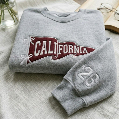 Embroidered Custom College Pennant Sweatshirt, University Flag Name Sweatshirt