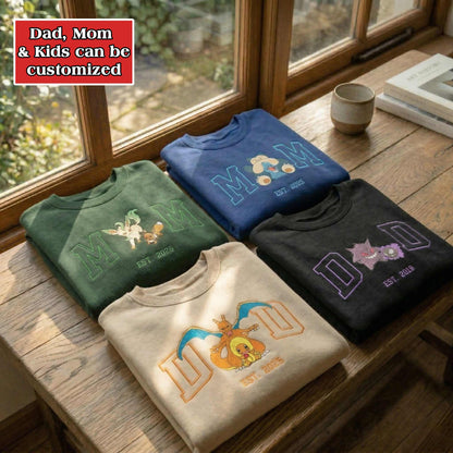 Embroidered PKM Characters Mom Dad Mother's Day Father's Day Gift Hoodie Sweatshirt T-Shirt