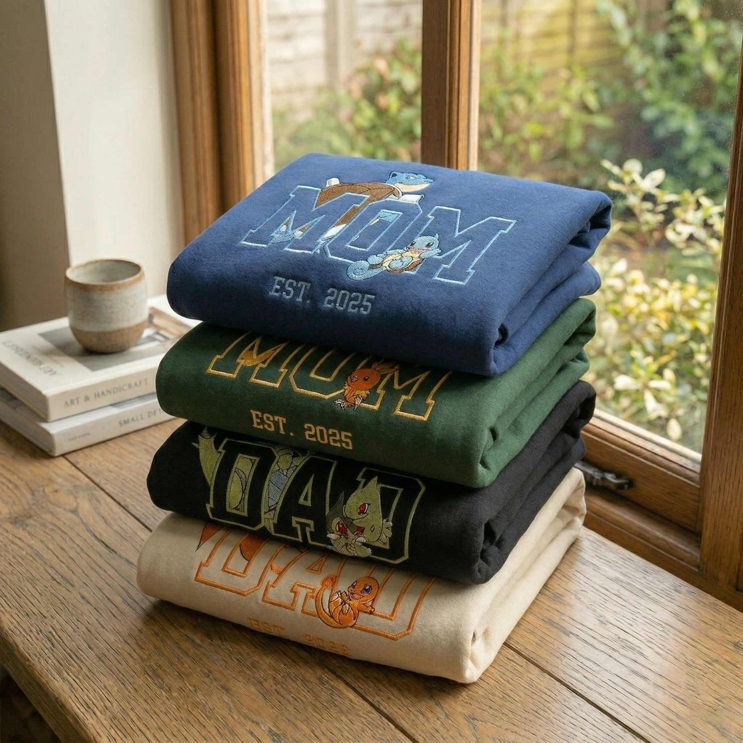 Embroidered PKM Characters Mom Dad Mother's Day Father's Day Gift Hoodie Sweatshirt T-Shirt