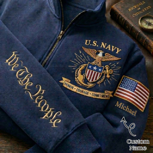 Embroidered U.S. Navy 250th Anniversary Independence Day Quarter-Zip Sweatshirt, Hoodie Sweatshirt T-Shirt