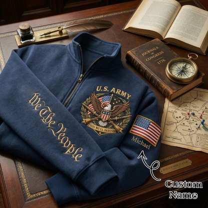 Embroidered U.S. Army 250th Anniversary Independence Day Quarter-Zip Sweatshirt, Hoodie Sweatshirt T-Shirt