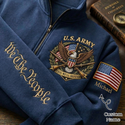 Embroidered U.S. Army 250th Anniversary Independence Day Quarter-Zip Sweatshirt, Hoodie Sweatshirt T-Shirt
