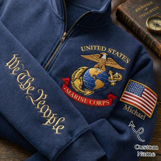 Embroidered U.S. Marine Corps 250th Anniversary Independence Day Quarter-Zip Sweatshirt, Hoodie Sweatshirt T-Shirt