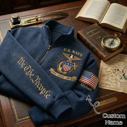 Embroidered U.S. Navy 250th Anniversary Independence Day Quarter-Zip Sweatshirt, Hoodie Sweatshirt T-Shirt