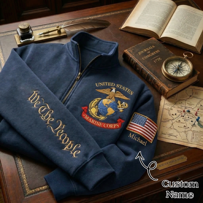 Embroidered U.S. Marine Corps 250th Anniversary Independence Day Quarter-Zip Sweatshirt, Hoodie Sweatshirt T-Shirt