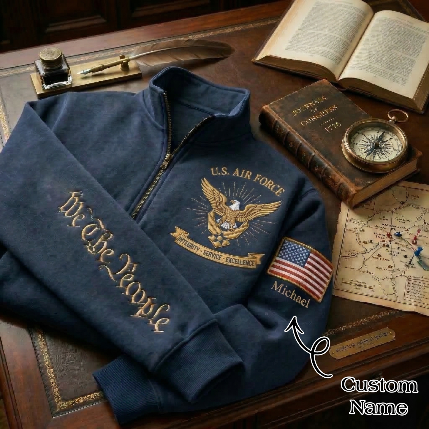 Embroidered U.S. Air Force 250th Anniversary Independence Day Quarter-Zip Sweatshirt, Hoodie Sweatshirt T-Shirt