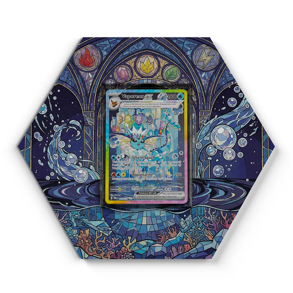 149/131 Vaporeon EX Pokémon Card Artwork Hexagon Display