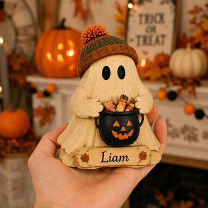 Personalized Halloween Ghost 3-Layer Wooden Block, Cute Fall Pumpkin Decor, Spooky Family Gift