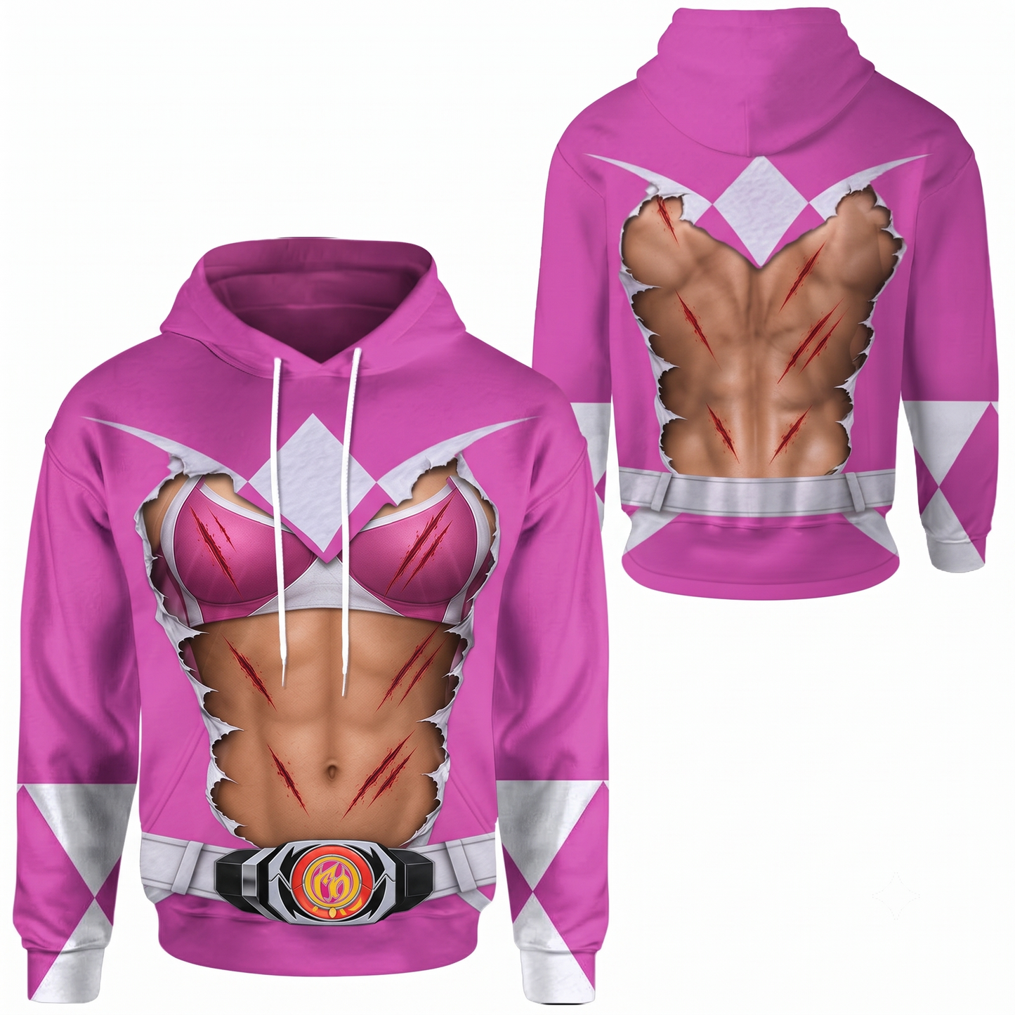 Mighty Morphin Power Rangers Pink Ranger Six-Pack Abs T-Shirt Sweatshirt Hoodie Sweatpants
