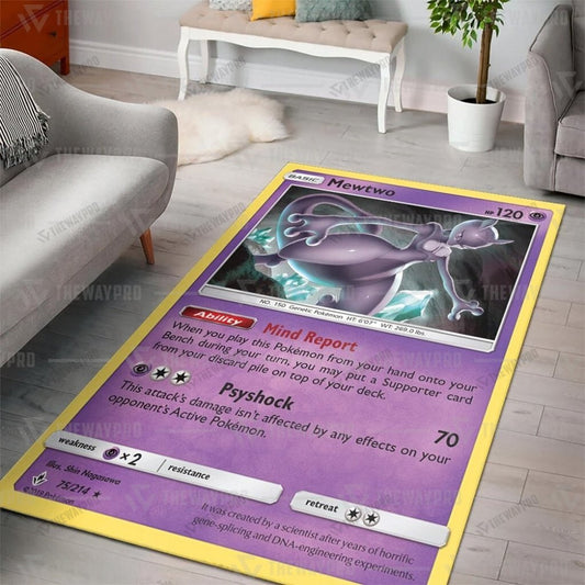 Anime Pkm Mewtwo Unbroken Bonds Custom Rug / Small/(36X60)