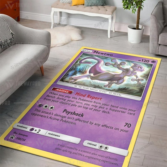 Anime Pkm Mewtwo Sun And Moon Custom Rug / Small/(36X60)