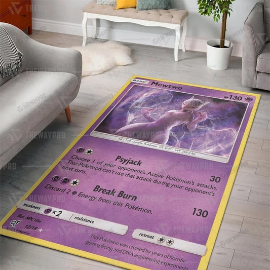Anime Pkm Detective Pikachu Rare Holo Mewtwo Custom Rug / Small/(36X60)