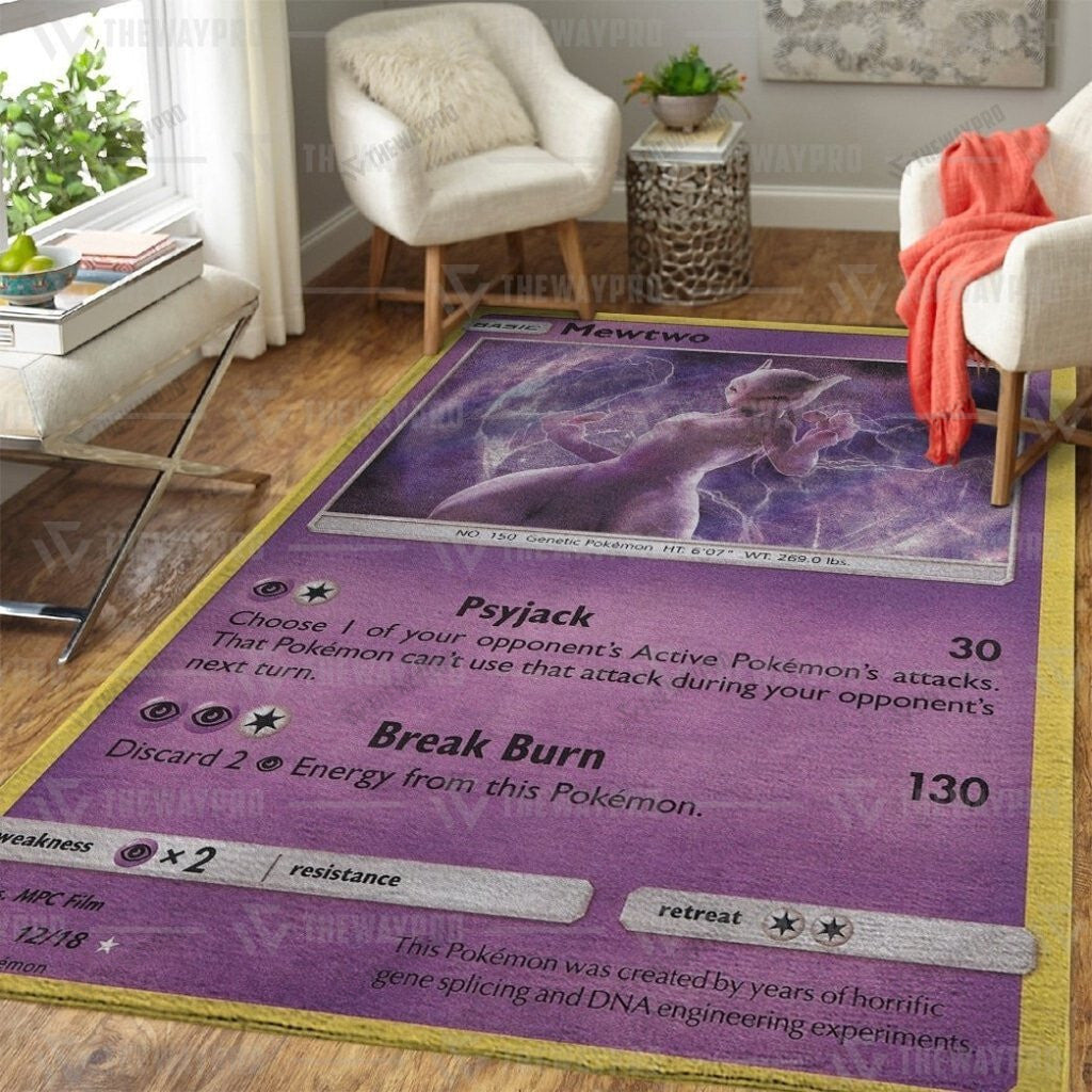 Anime Pkm Detective Pikachu Rare Holo Mewtwo Custom Rug