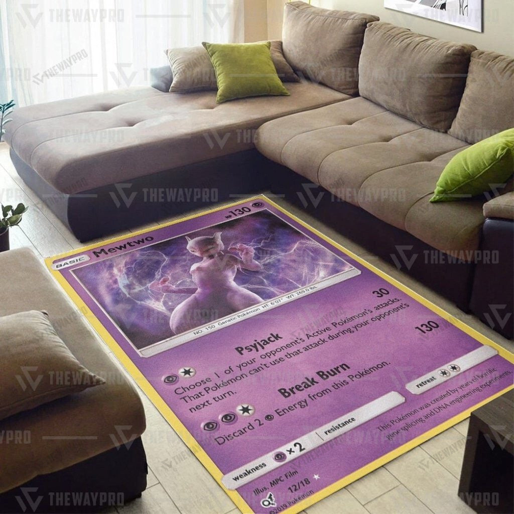 Anime Pkm Detective Pikachu Rare Holo Mewtwo Custom Rug