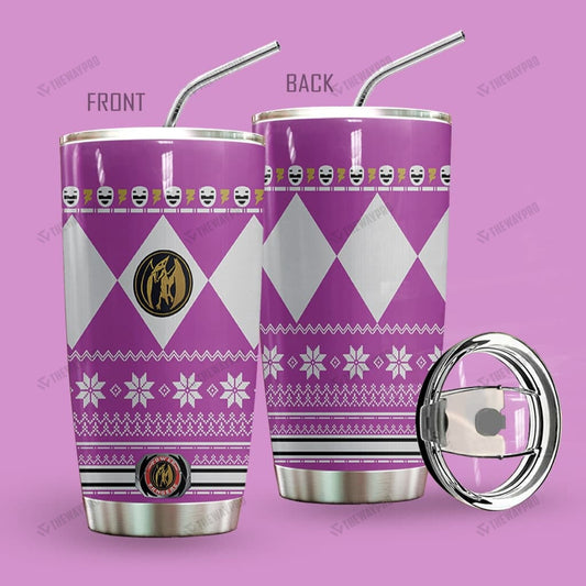 Pink Mighty Morphin Power Ranger Ugly Christmas Custom Tumbler