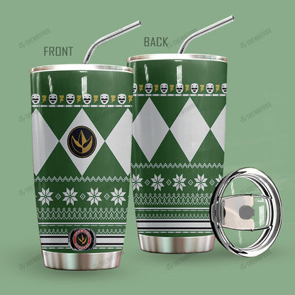 Green Mighty Morphin Power Ranger Ugly Christmas Custom Tumbler