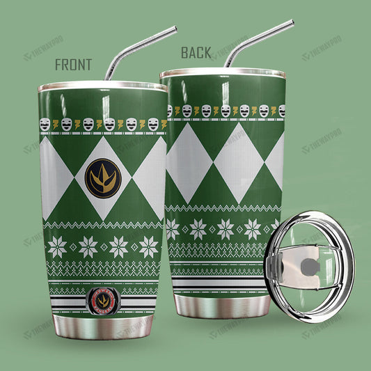 Green Mighty Morphin Power Ranger Ugly Christmas Custom Tumbler