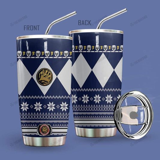 Blue Mighty Morphin Power Ranger Ugly Christmas Custom Tumbler