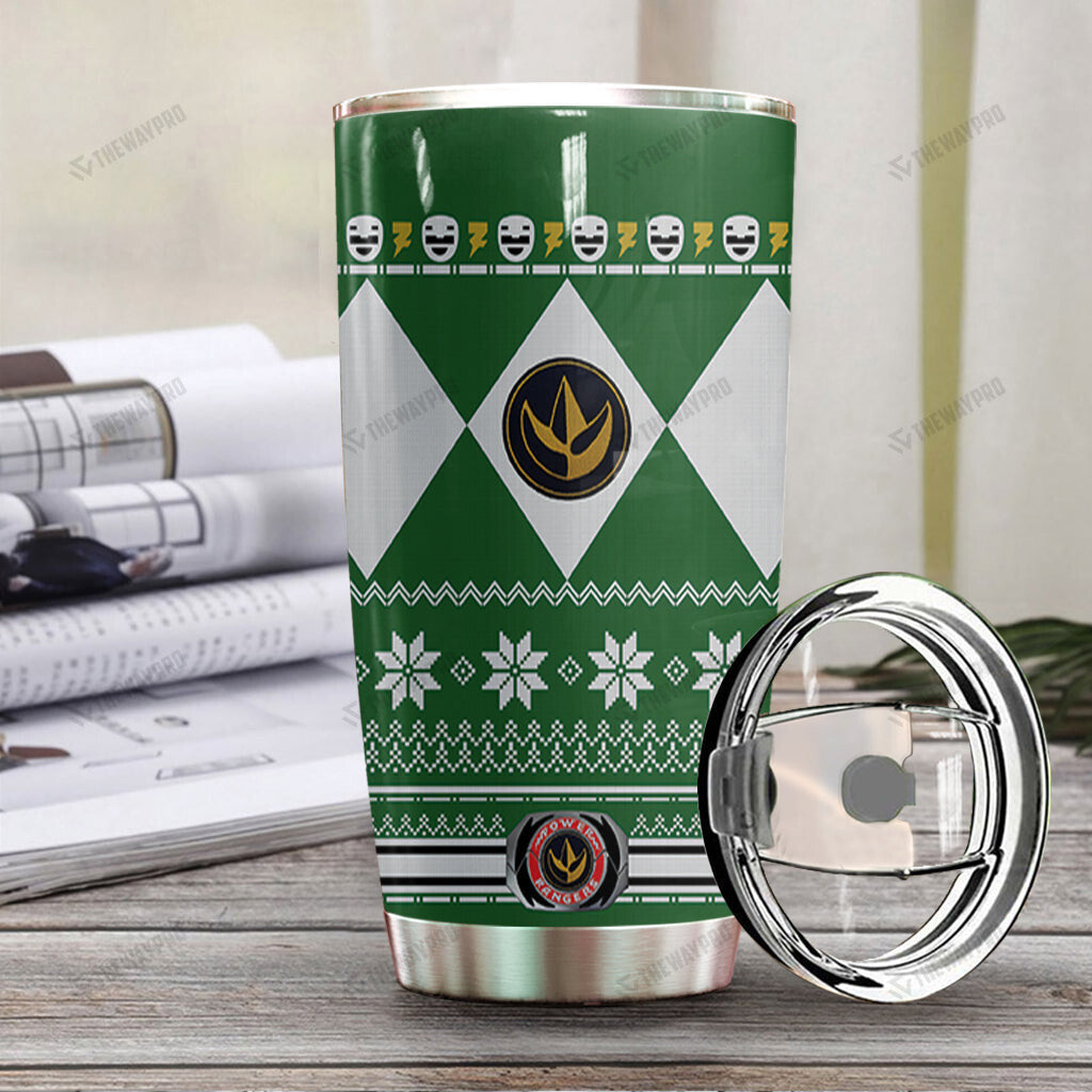 Green Mighty Morphin Power Ranger Ugly Christmas Custom Tumbler
