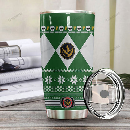 Green Mighty Morphin Power Ranger Ugly Christmas Custom Tumbler