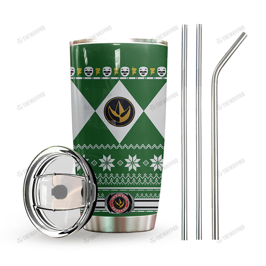 Green Mighty Morphin Power Ranger Ugly Christmas Custom Tumbler