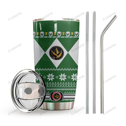 Green Mighty Morphin Power Ranger Ugly Christmas Custom Tumbler