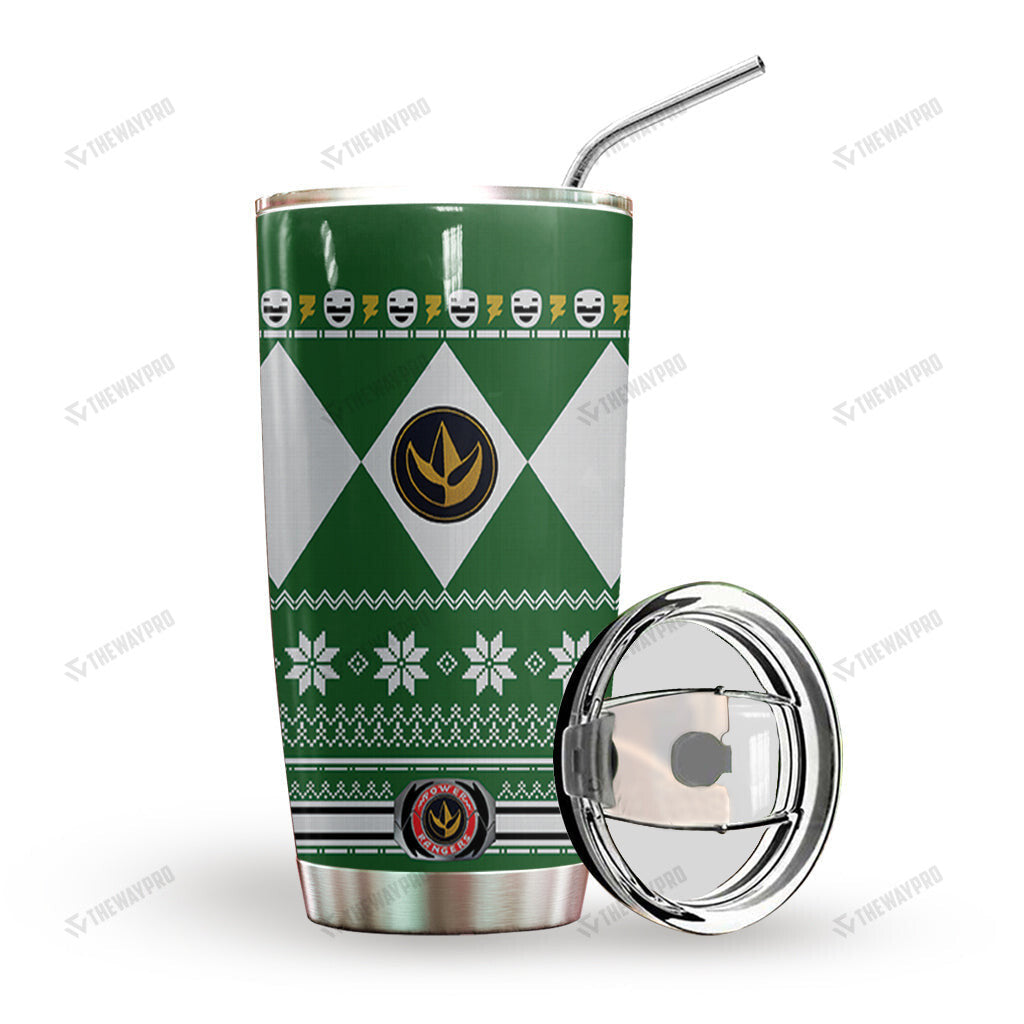 Green Mighty Morphin Power Ranger Ugly Christmas Custom Tumbler