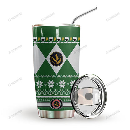 Green Mighty Morphin Power Ranger Ugly Christmas Custom Tumbler