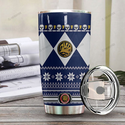Blue Mighty Morphin Power Ranger Ugly Christmas Custom Tumbler