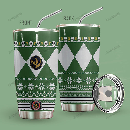 Green Mighty Morphin Power Ranger Ugly Christmas Custom Tumbler