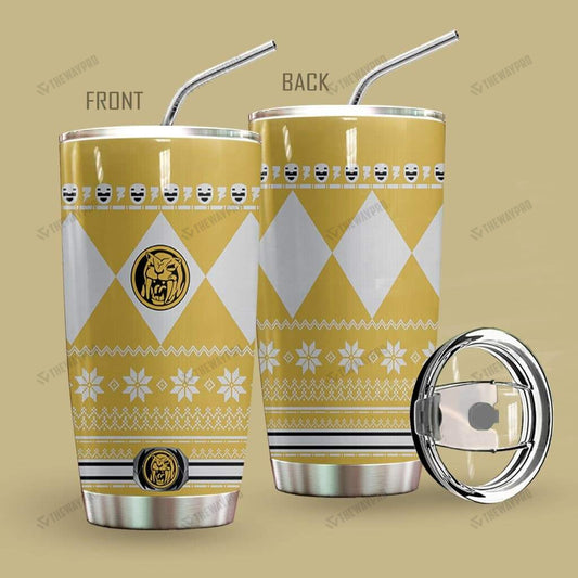 Yellow Mighty Morphin Power Ranger Ugly Christmas Custom Tumbler