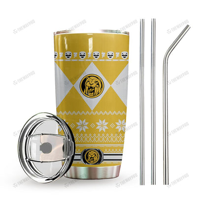 Yellow Mighty Morphin Power Ranger Ugly Christmas Custom Tumbler