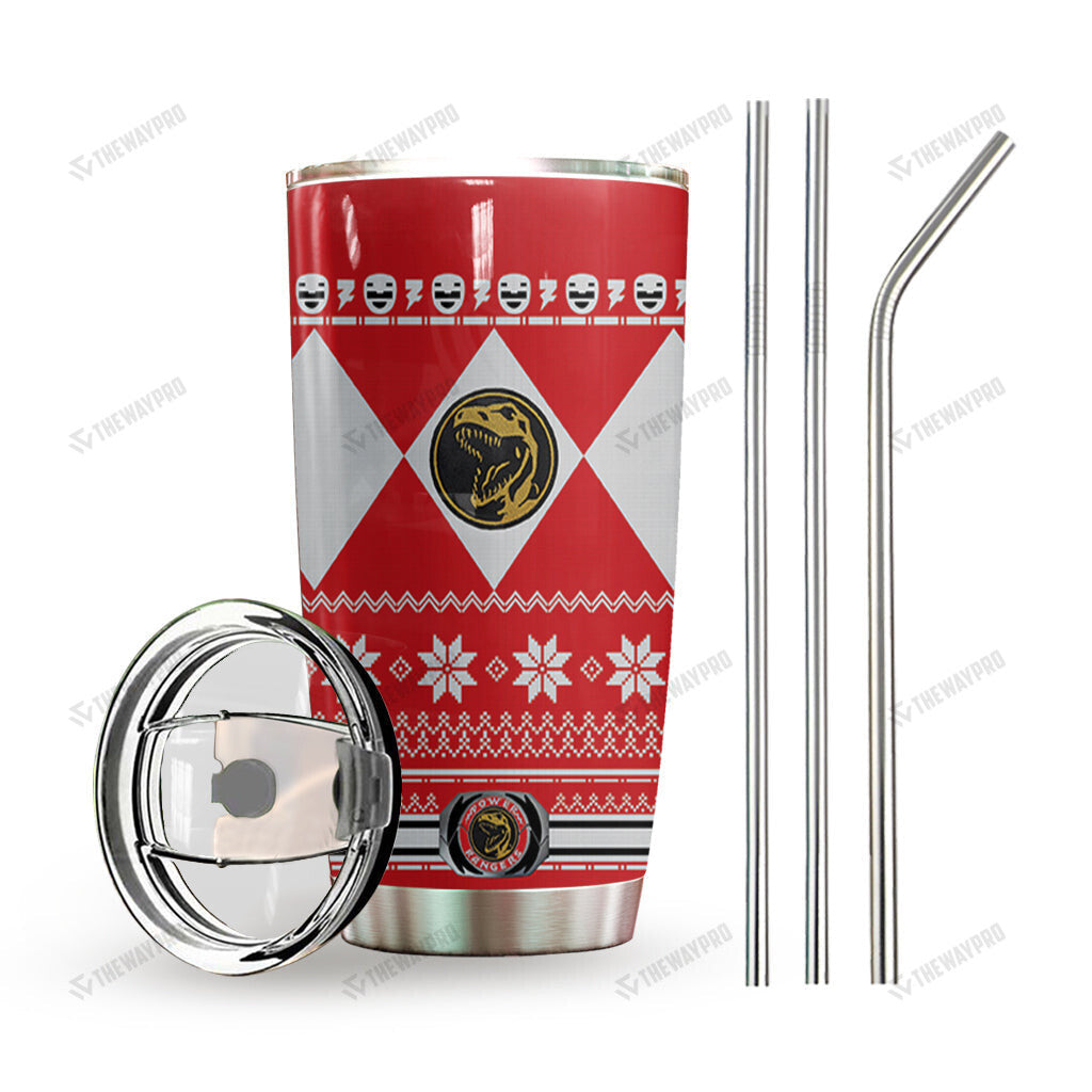 Red Mighty Morphin Power Ranger Ugly Christmas Custom Tumbler