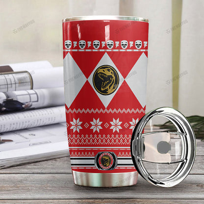 Red Mighty Morphin Power Ranger Ugly Christmas Custom Tumbler