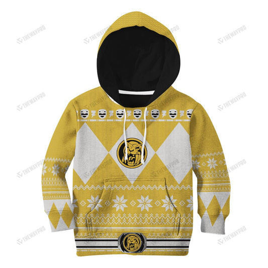 Mighty Morphin Yellow Power Rangers Ugly Christmas Custom Kid Apparel
