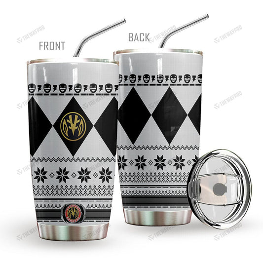 White Mighty Morphin Power Ranger Ugly Christmas Custom Tumbler