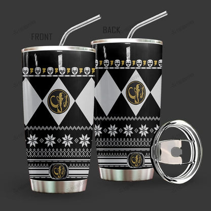 Black Mighty Morphin Power Ranger Ugly Christmas Custom Tumbler