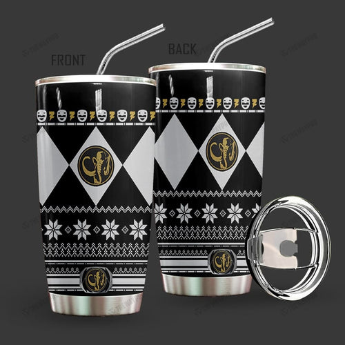 Black Mighty Morphin Power Ranger Ugly Christmas Custom Tumbler