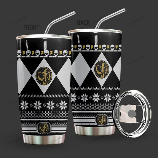 Black Mighty Morphin Power Ranger Ugly Christmas Custom Tumbler
