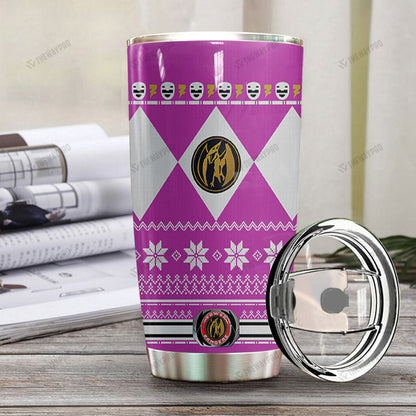 Pink Mighty Morphin Power Ranger Ugly Christmas Custom Tumbler