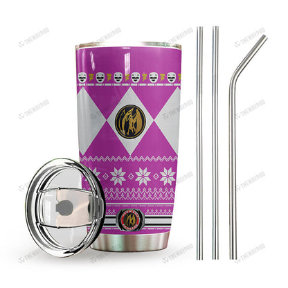 Pink Mighty Morphin Power Ranger Ugly Christmas Custom Tumbler