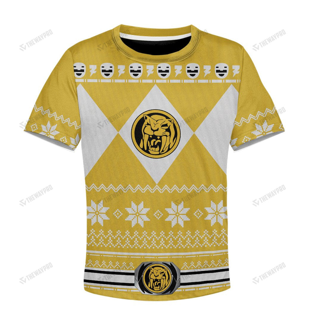 Mighty Morphin Yellow Power Rangers Ugly Christmas Custom Kid Apparel