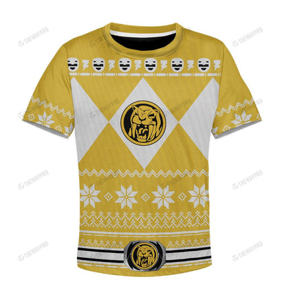 Mighty Morphin Yellow Power Rangers Ugly Christmas Custom Kid Apparel