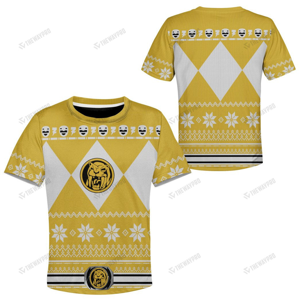 Mighty Morphin Yellow Power Rangers Ugly Christmas Custom Kid Apparel