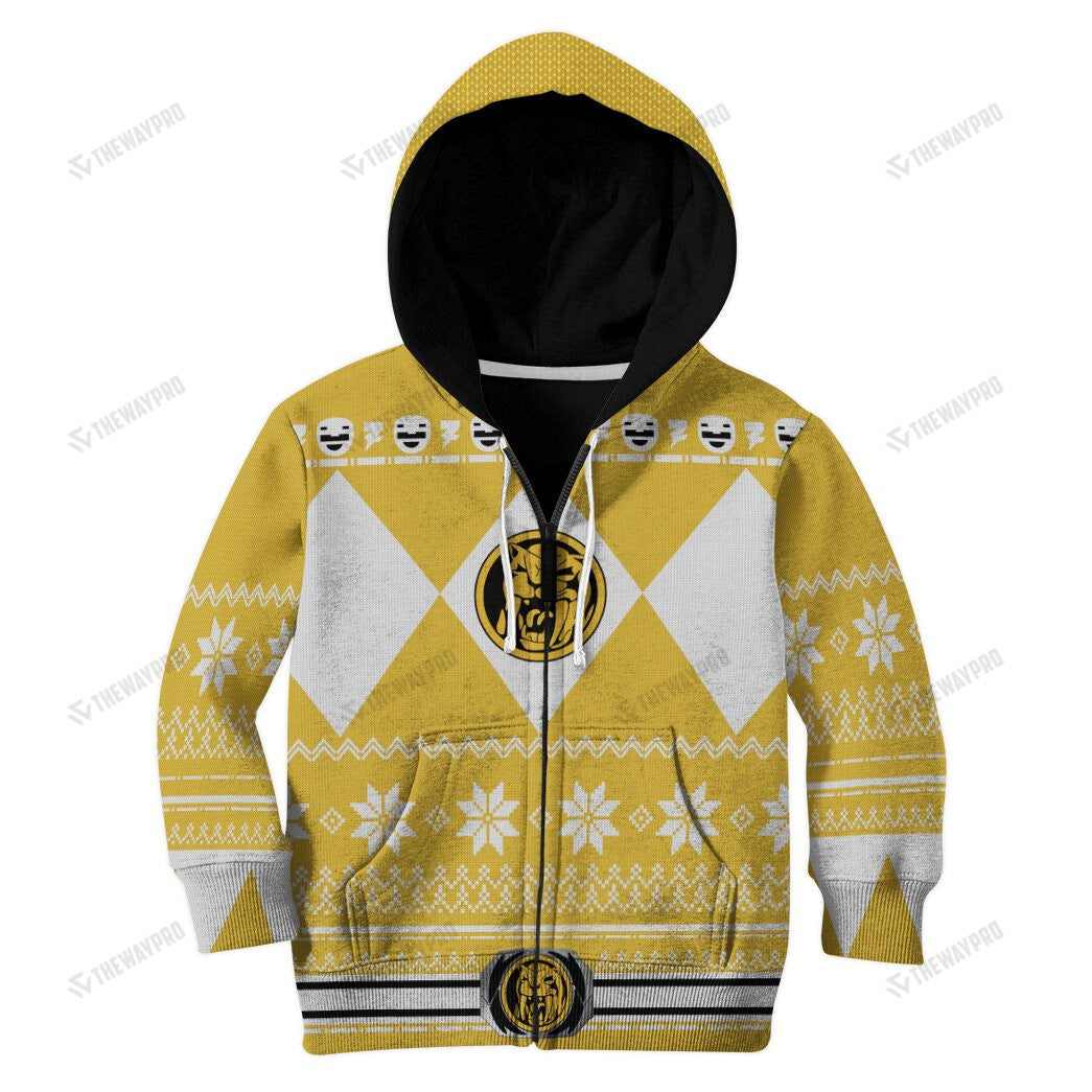 Mighty Morphin Yellow Power Rangers Ugly Christmas Custom Kid Apparel