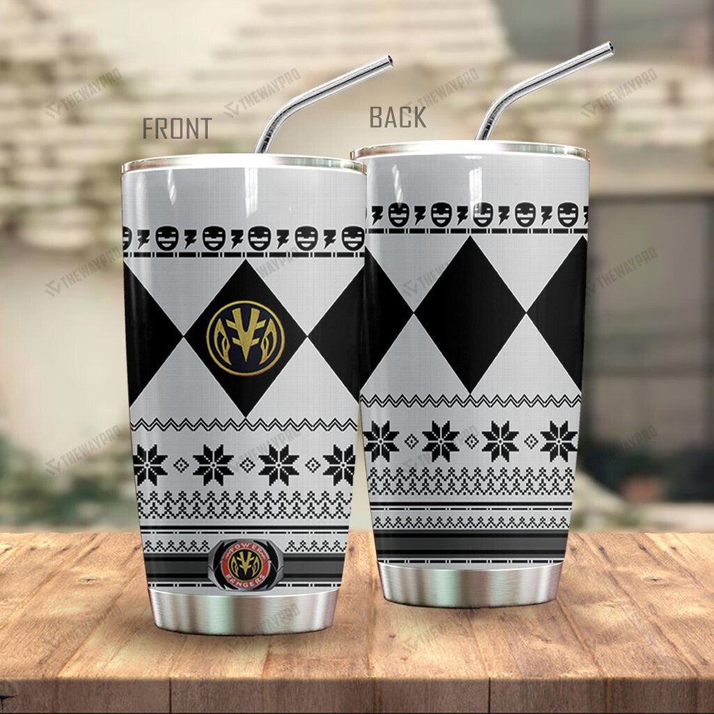 White Mighty Morphin Power Ranger Ugly Christmas Custom Tumbler