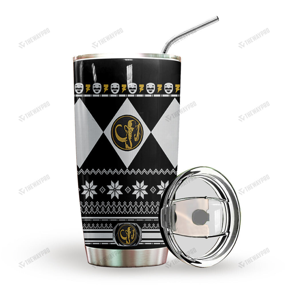 Black Mighty Morphin Power Ranger Ugly Christmas Custom Tumbler