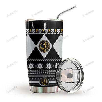 Black Mighty Morphin Power Ranger Ugly Christmas Custom Tumbler