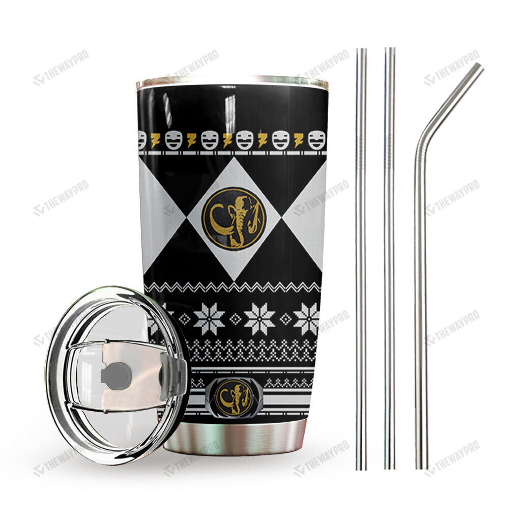 Black Mighty Morphin Power Ranger Ugly Christmas Custom Tumbler