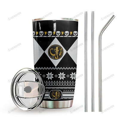 Black Mighty Morphin Power Ranger Ugly Christmas Custom Tumbler